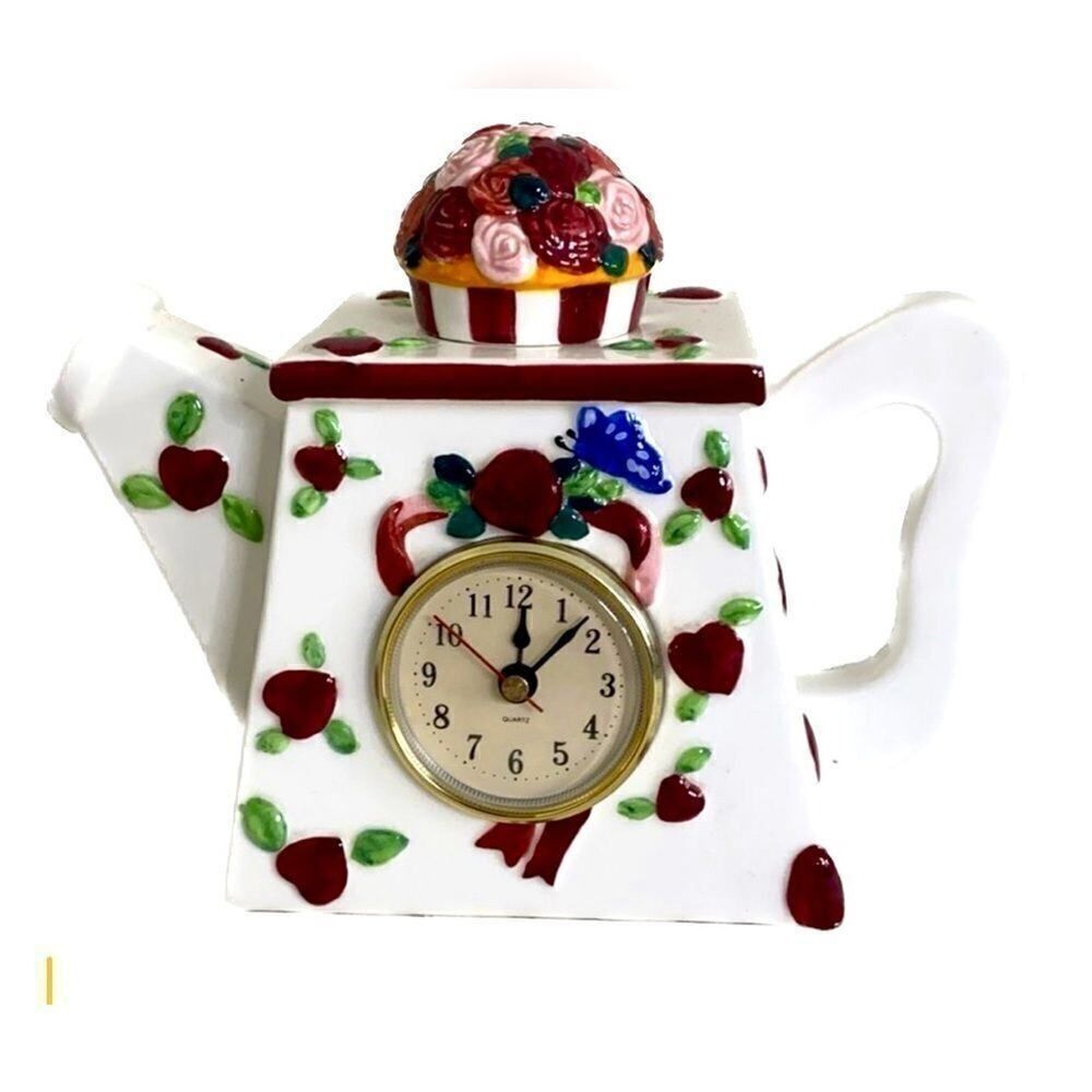 Floral Teapot with Working Quartz Clock EUC